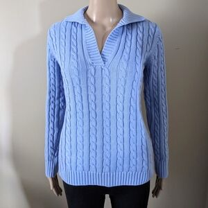 L.L. Bean Cable Knit V-neck Blue Sweater, Women's Small